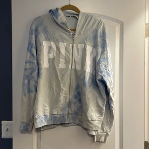 Pink victoria secrets large tie dye blue white zip up hoodie
